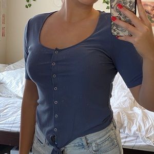 Blue button up top